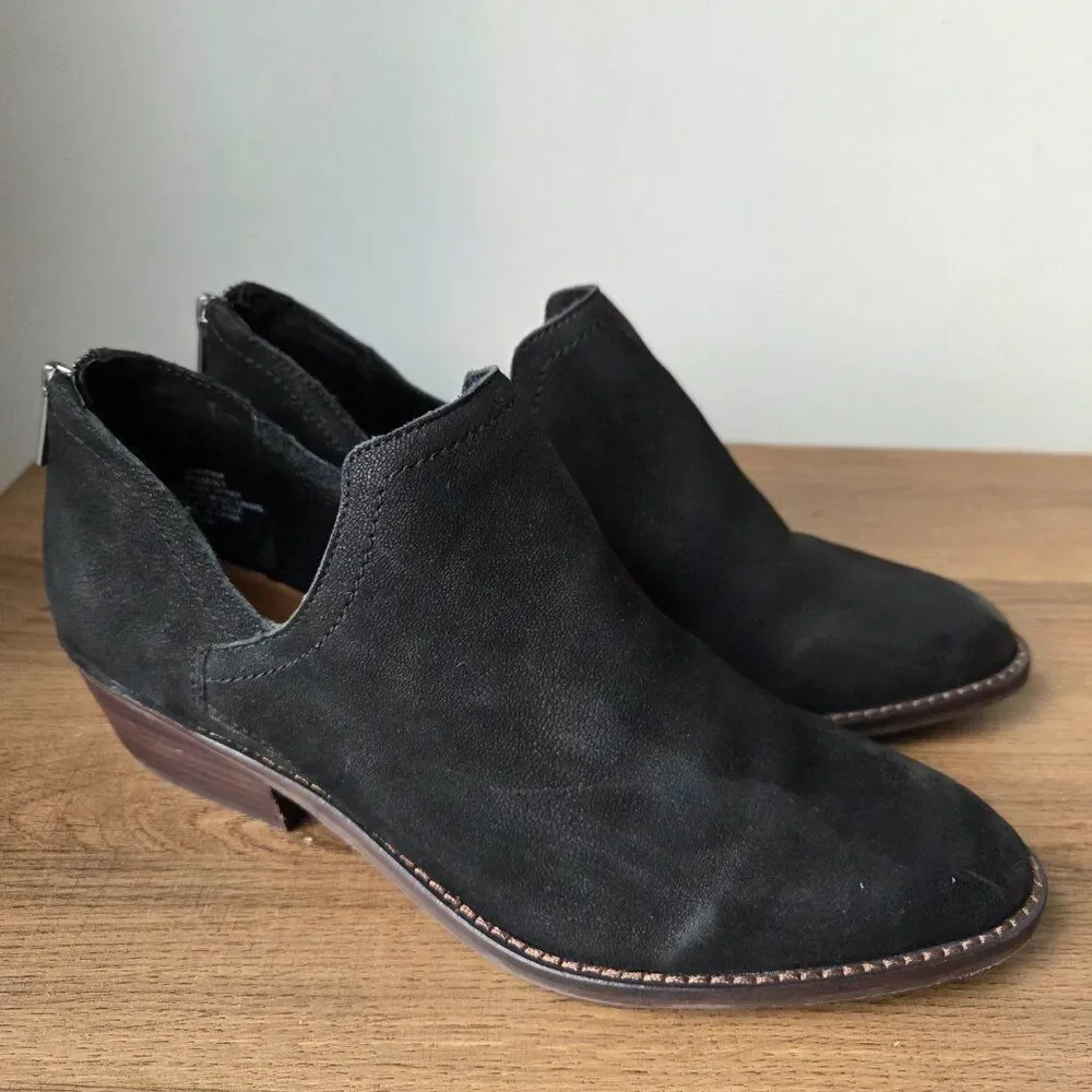 LIKE NEW LUCKY BRAND FITINA BLACK LEATHER ALMOND TOE ANKLE BOOTIES SIZE 9.5 WMNS